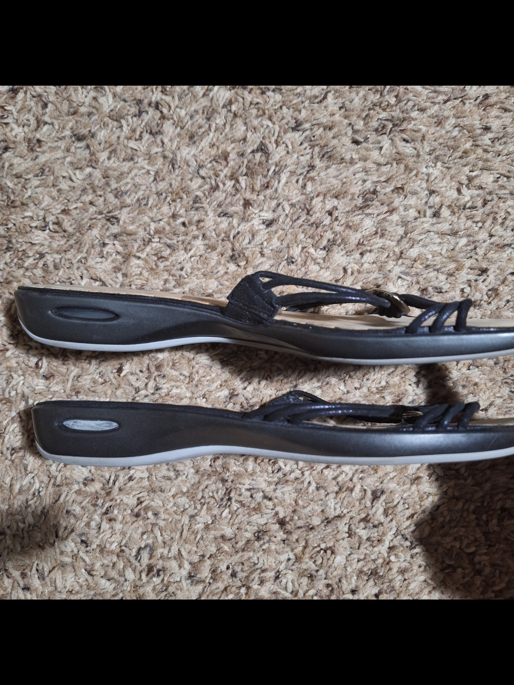 Cole Haan Nike Air Strappy Scalloped Slide Sandals Size 8.5 Black Metallic - Picture 5 of 8